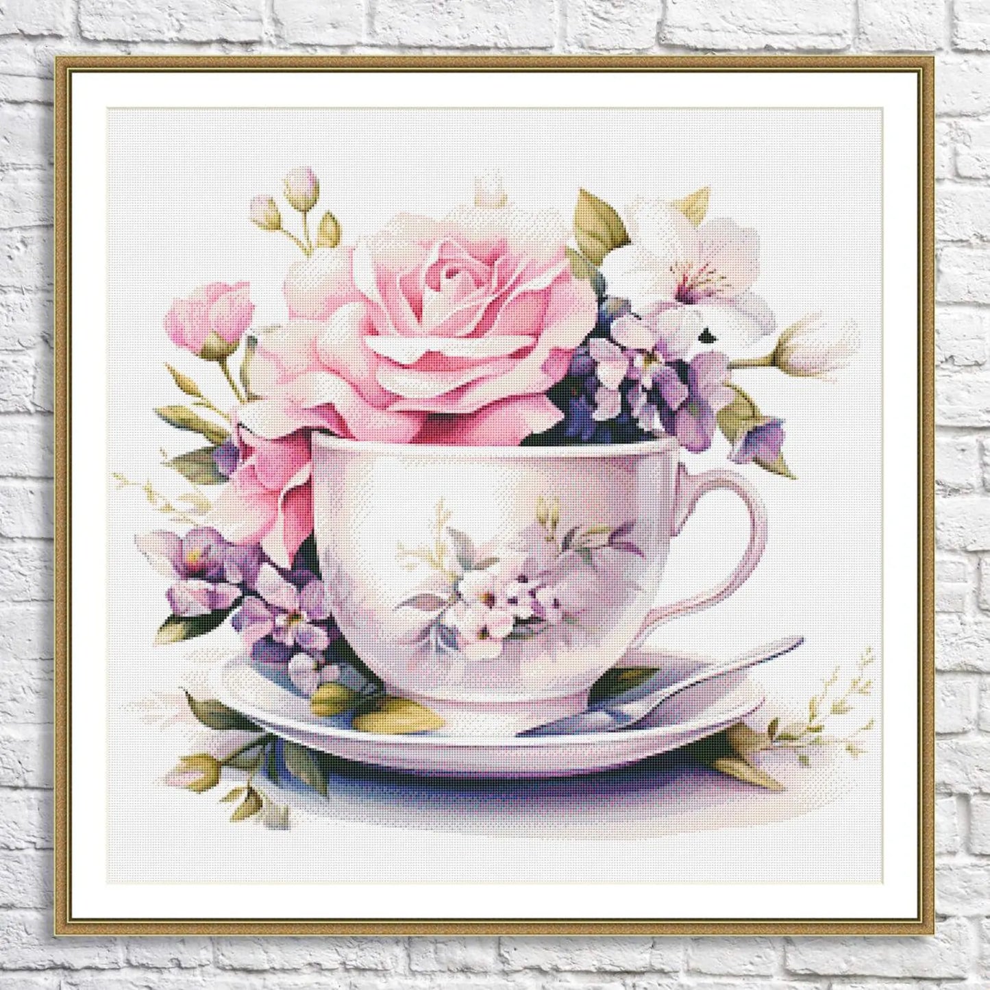Blooming Tea Cup Cross Stitch Pattern Pattern Bouquet of roses Kitchen Still Life Modern Decor Pattern Embroidery Needlepoint chart PDF