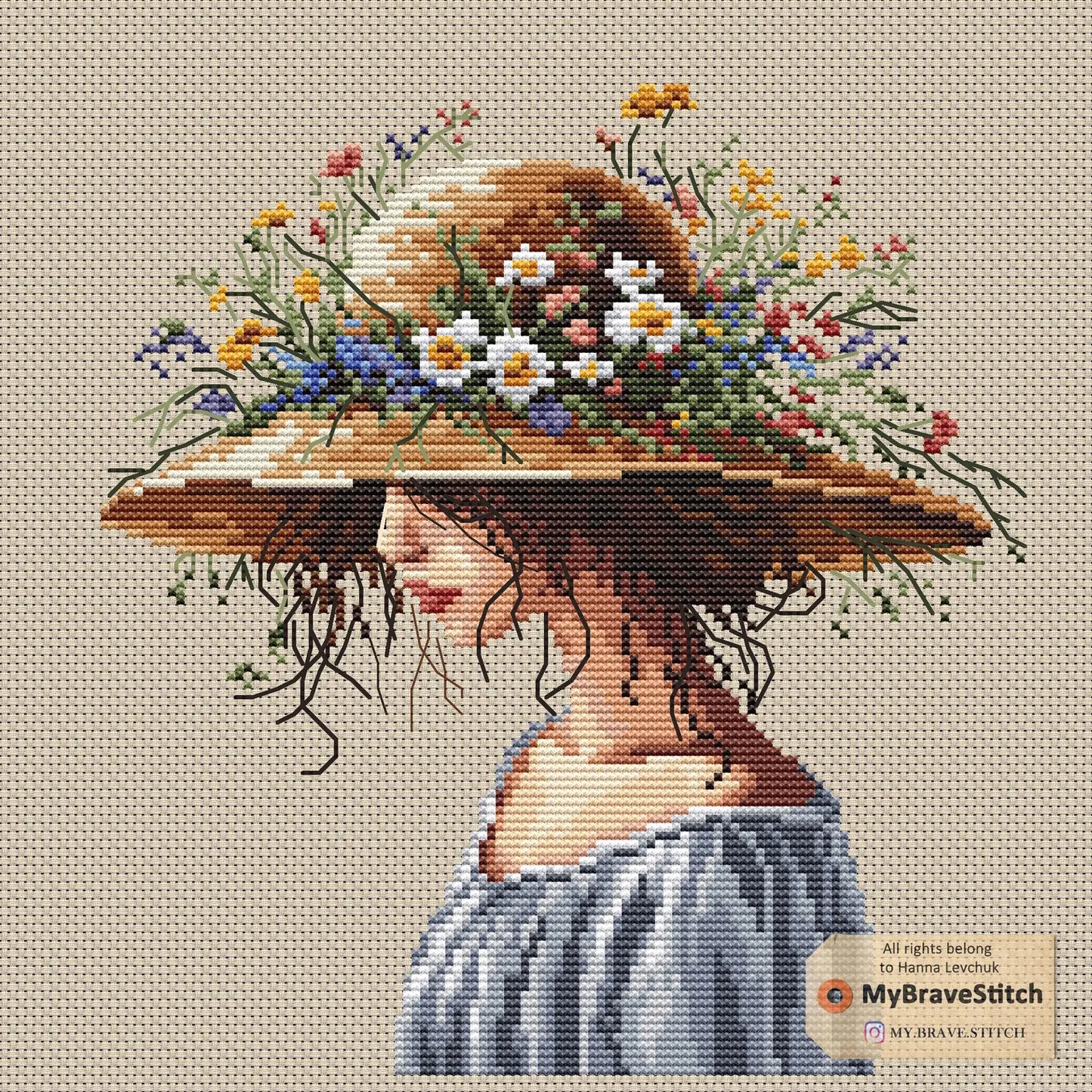Girl in a hat Cross Stitch, Cross Stitch Pattern, Girl cross stitch, punto de cruz, point de croix, count cross stitch pattern