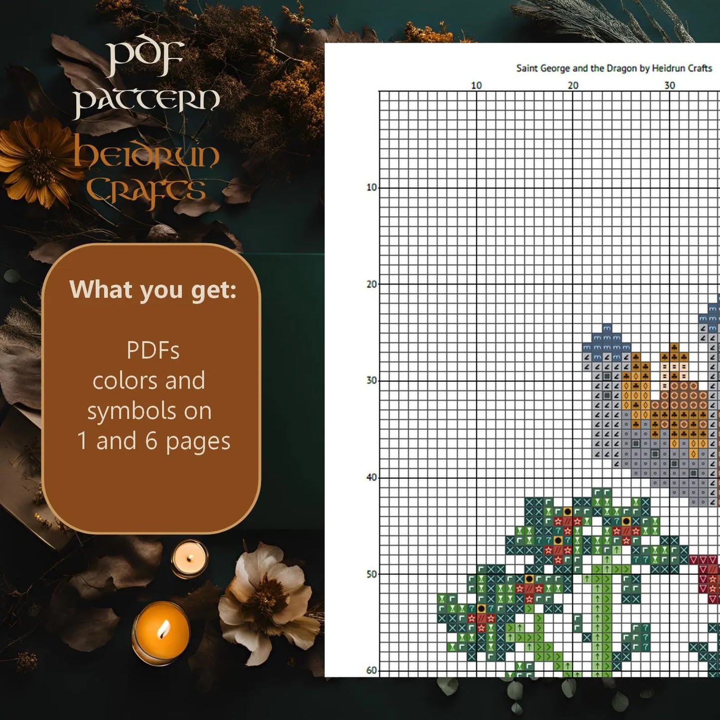 St. George and the Dragon Cross Stitch Pattern PDF – Medieval Art Style, Knight & Dragon, Castlecore, Fantasy Embroidery