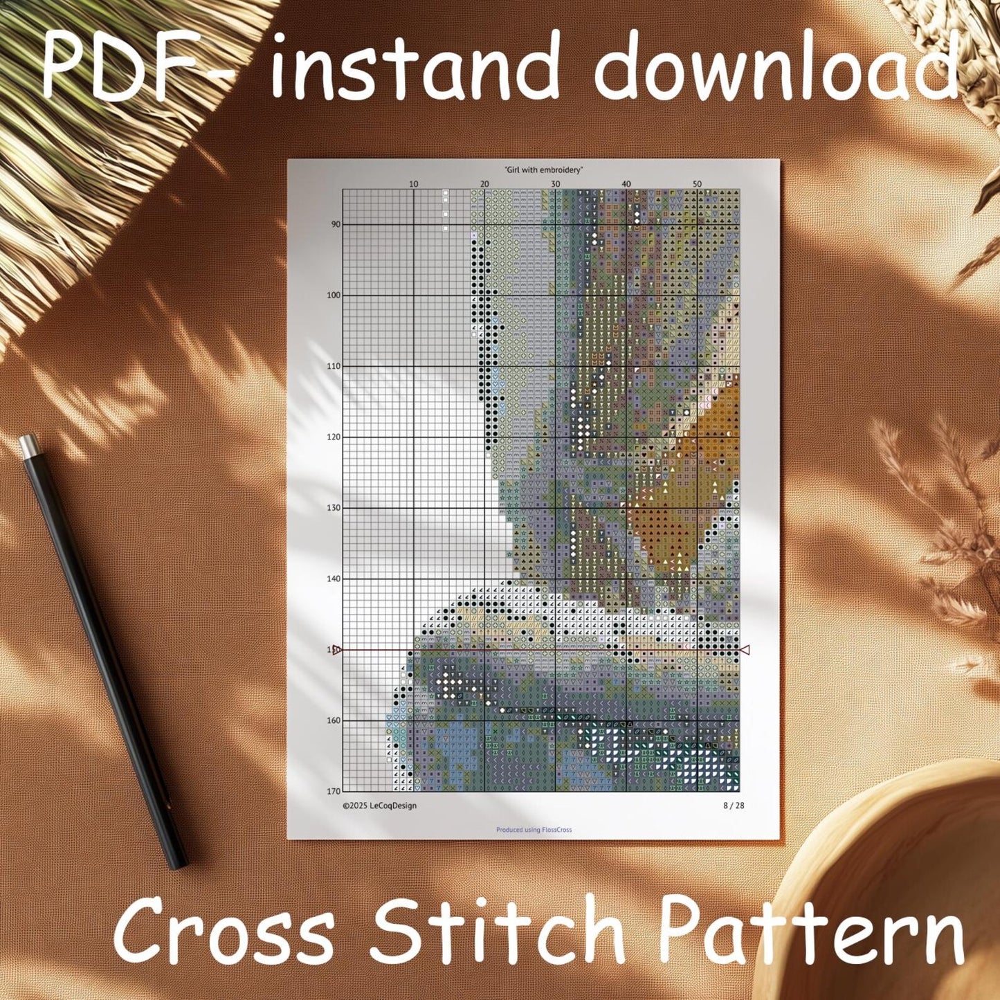 Embroidery Girl Cross Stitch Pattern: "GIRL EMBROIDERY PDF" Sewing machine cross pattern Punto de cruz Modern Cross stitch pattern