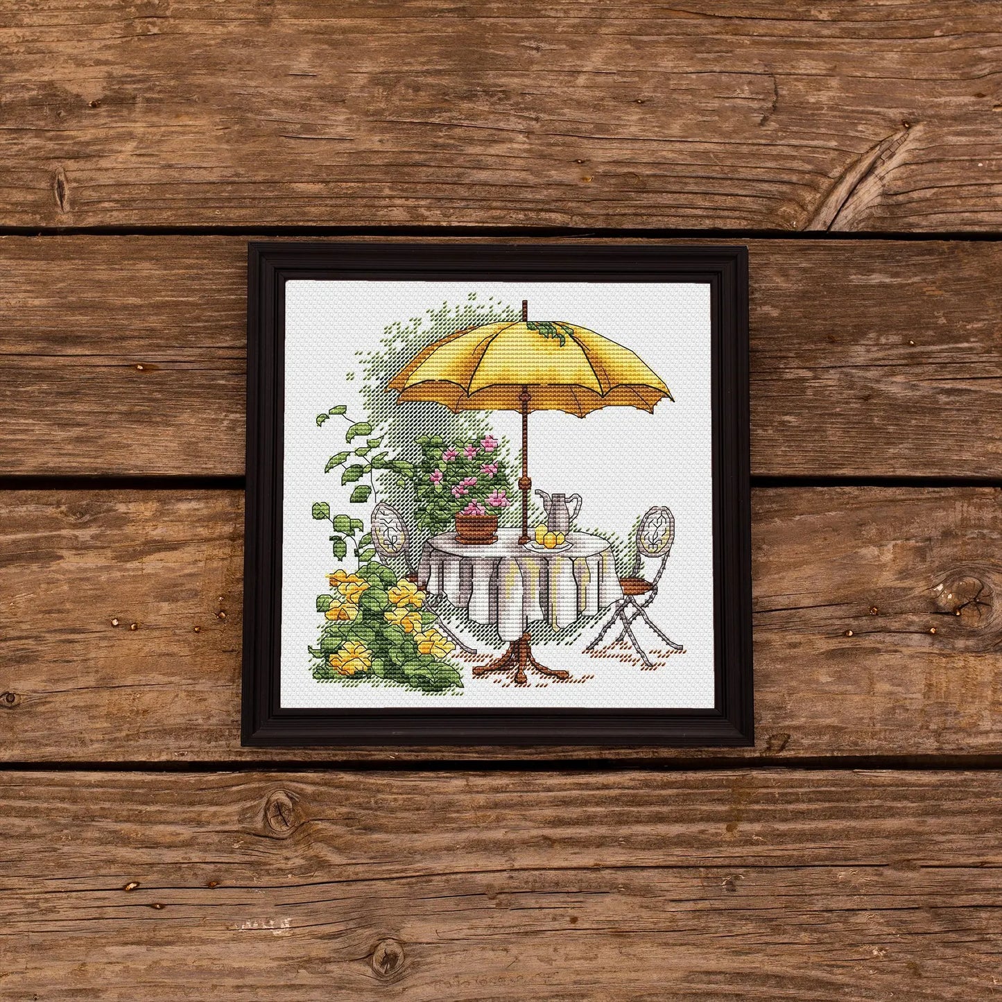 Garden Pattern for Cross Stitch, Interior Embroidery PDF, Green Garden Embroidery PDF, Terrace cross stitch, Lemon Embroidery decor