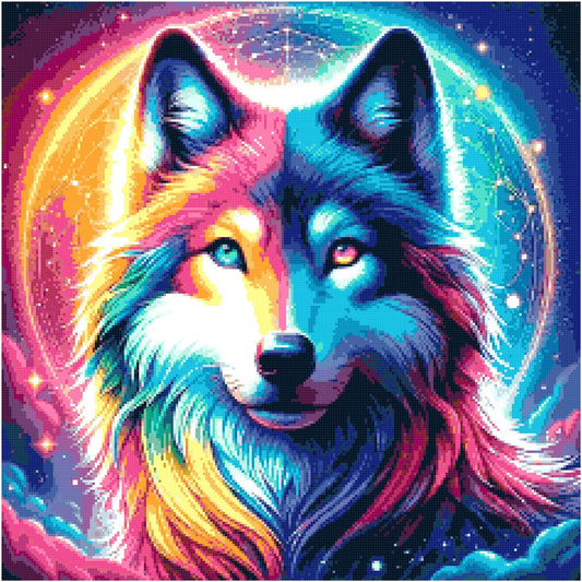 Colorful Wolf Cross Stitch Pattern by A Cross Stitch Pattern, Full Coverage Cross Stitch Pattern, Instant Download Cross Stitch Pattern