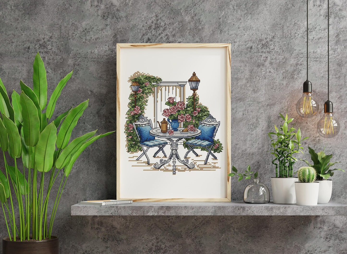 Garden Pattern for Cross Stitch PDF, Rose Counted Cross Stitch, Green Garden Embroidery PDF Digital File Instant Download