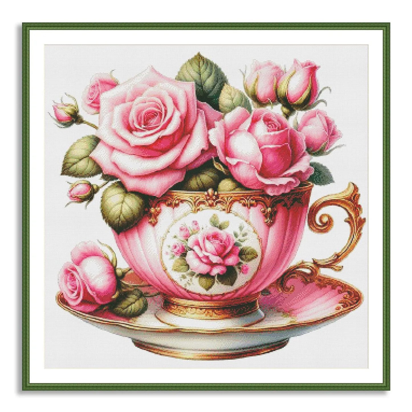 Blooming Tea Cup Cross Stitch Pattern Pattern Bouquet of roses Kitchen Still Life Modern Decor Pattern Embroidery Needlepoint chart PDF