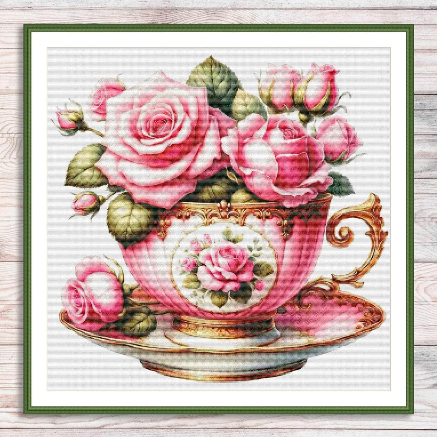 Blooming Tea Cup Cross Stitch Pattern Pattern Bouquet of roses Kitchen Still Life Modern Decor Pattern Embroidery Needlepoint chart PDF