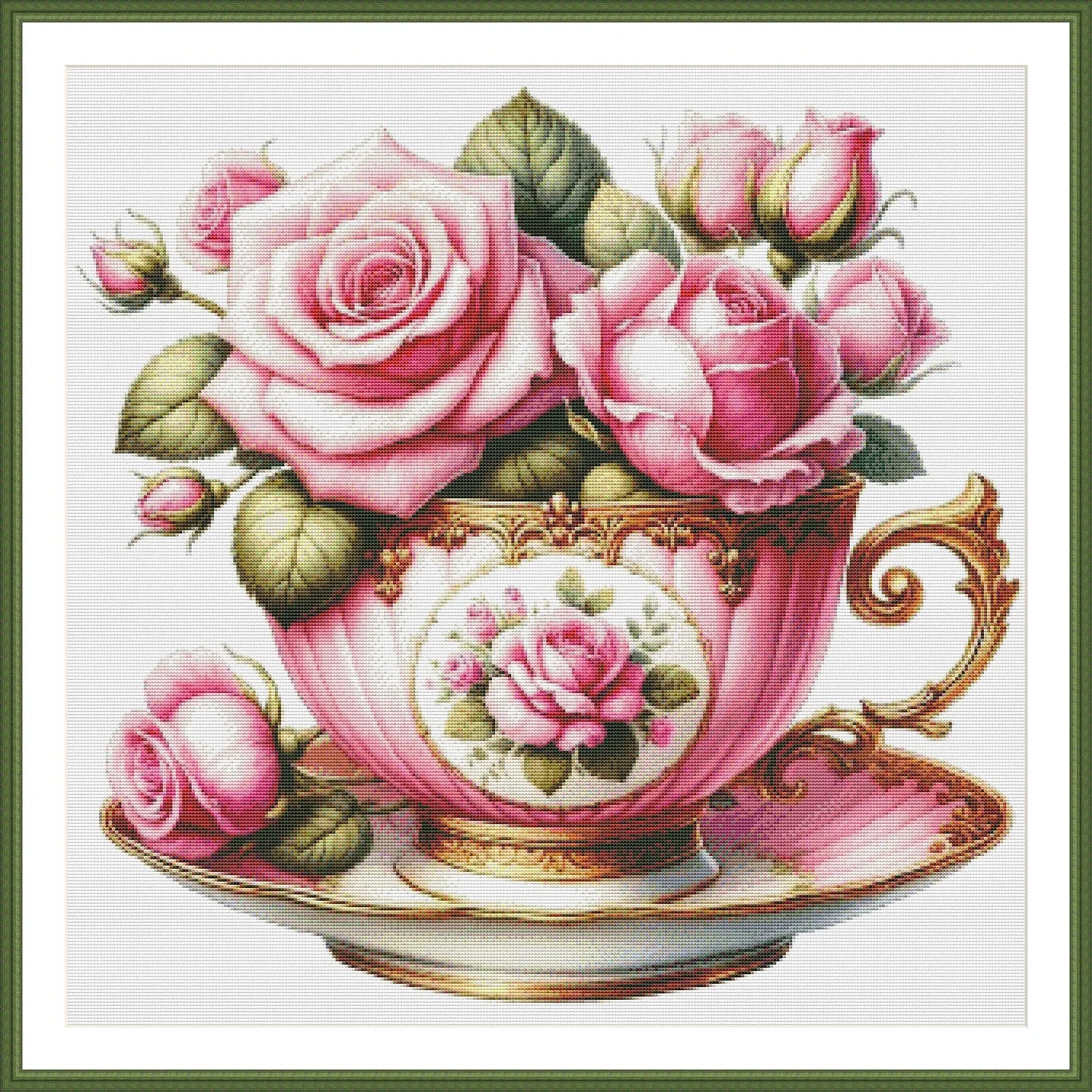 Blooming Tea Cup Cross Stitch Pattern Pattern Bouquet of roses Kitchen Still Life Modern Decor Pattern Embroidery Needlepoint chart PDF