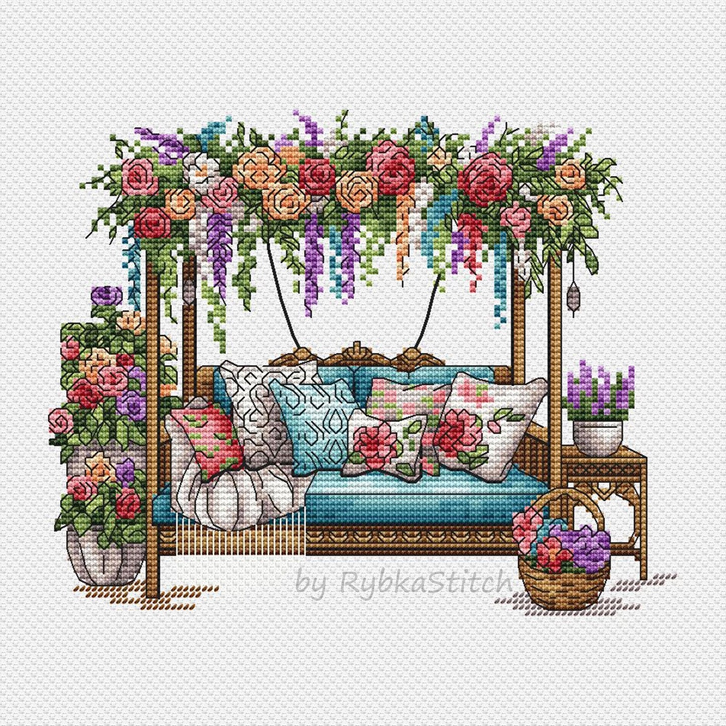 Garden Pattern for Cross Stitch PDF, Spring Embroidery PDF, Flowers Cross Stitch, Green Garden Embroidery PDF Digital File Instant Download