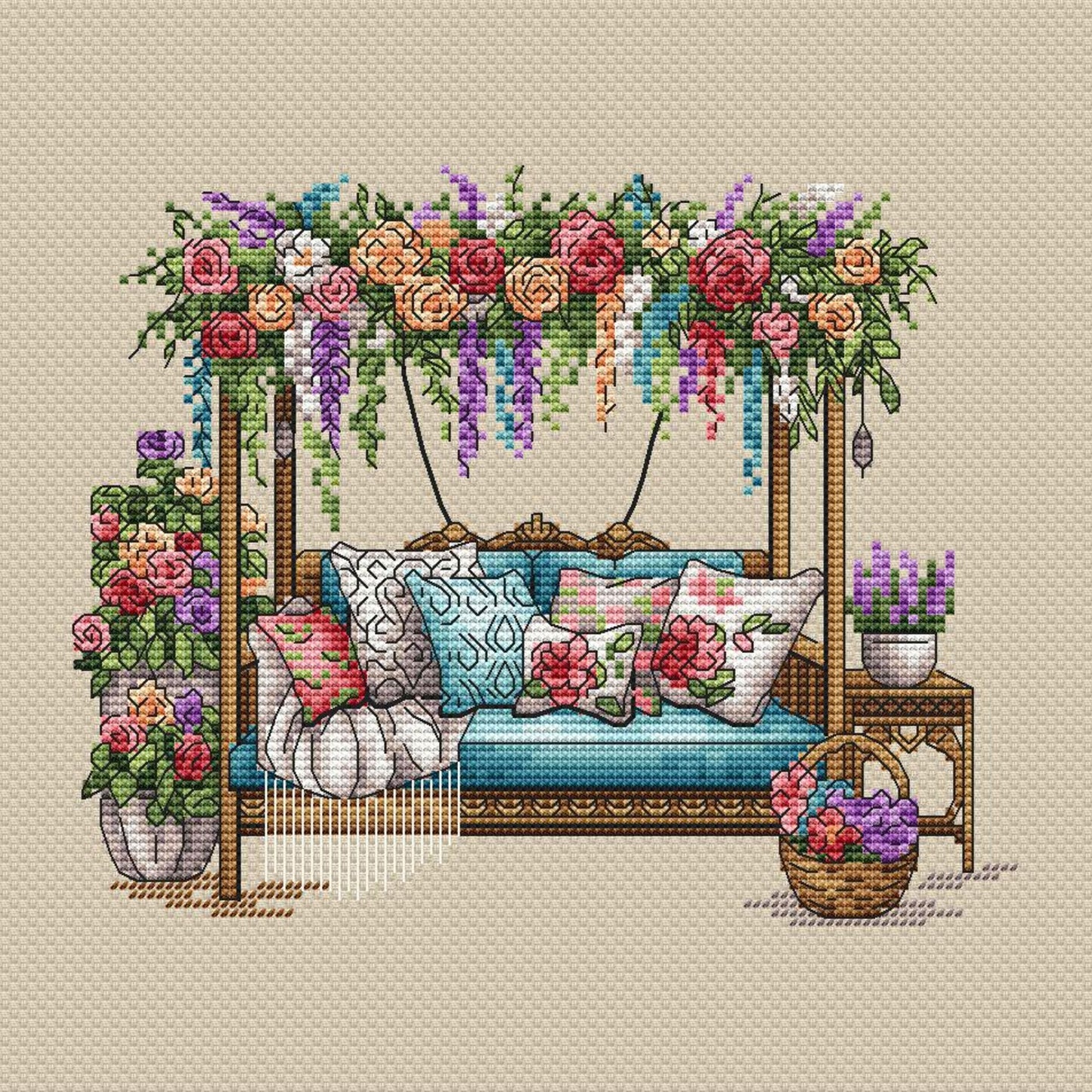 Garden Pattern for Cross Stitch PDF, Spring Embroidery PDF, Flowers Cross Stitch, Green Garden Embroidery PDF Digital File Instant Download