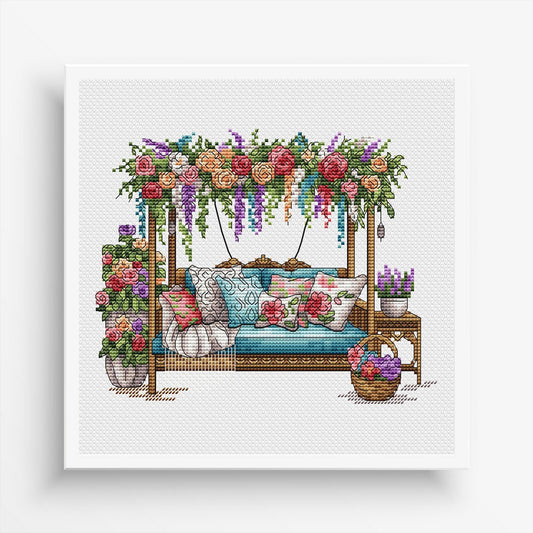 Garden Pattern for Cross Stitch PDF, Spring Embroidery PDF, Flowers Cross Stitch, Green Garden Embroidery PDF Digital File Instant Download