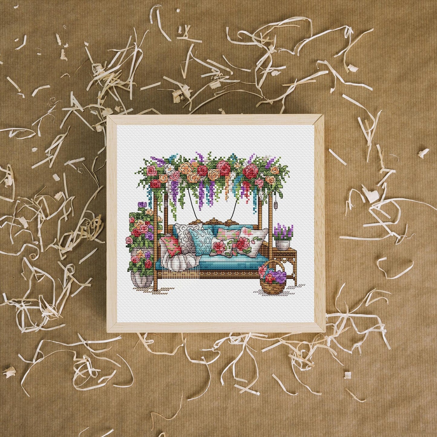 Garden Pattern for Cross Stitch PDF, Spring Embroidery PDF, Flowers Cross Stitch, Green Garden Embroidery PDF Digital File Instant Download