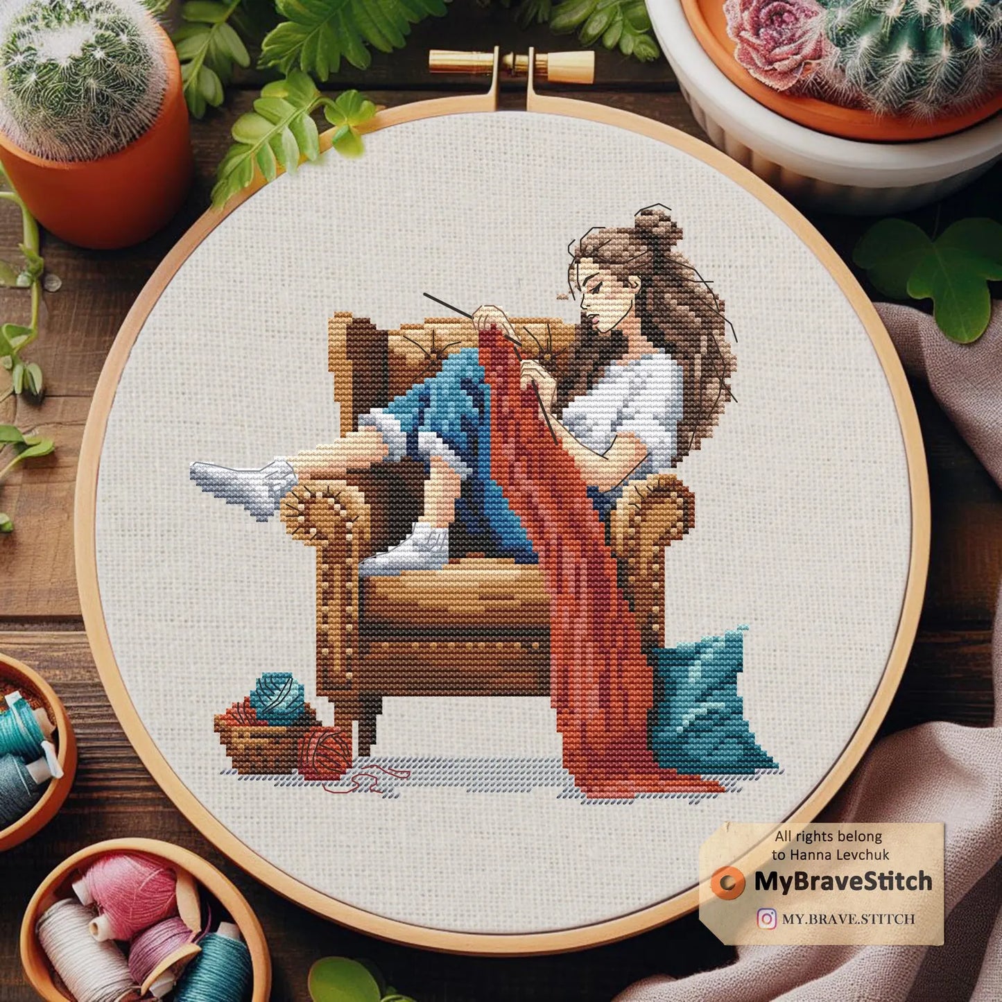 Set Of Two Cross Stitch and Knitting Girls Cross Stitch Pattern PDF, cross stitch patterns, point de croix, punto de cruz