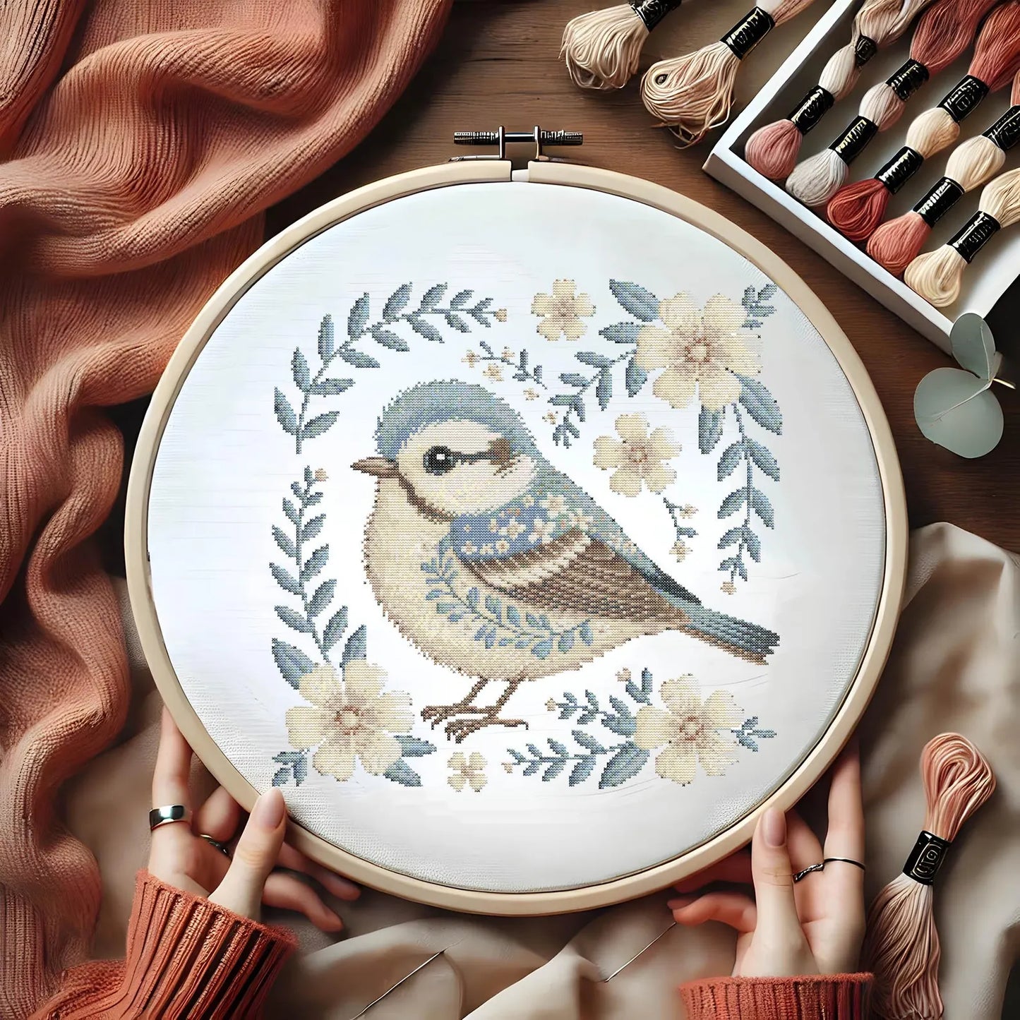 Floral Bluebird Cross Stitch Pattern, Elegant Bird & Flowers Embroidery, Nature-Inspired Needlework, Botanical Songbird Cross Stitch PDF