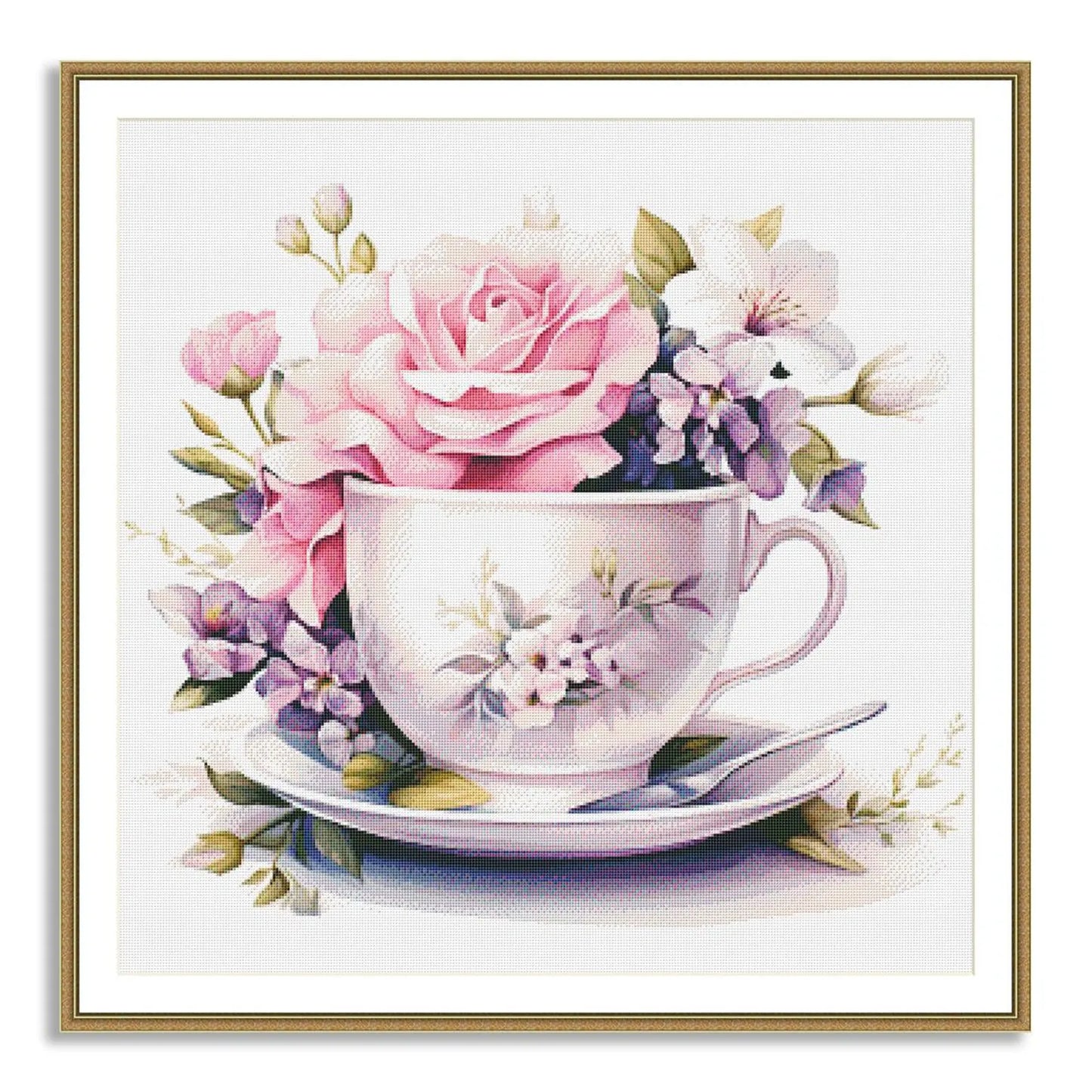 Blooming Tea Cup Cross Stitch Pattern Pattern Bouquet of roses Kitchen Still Life Modern Decor Pattern Embroidery Needlepoint chart PDF