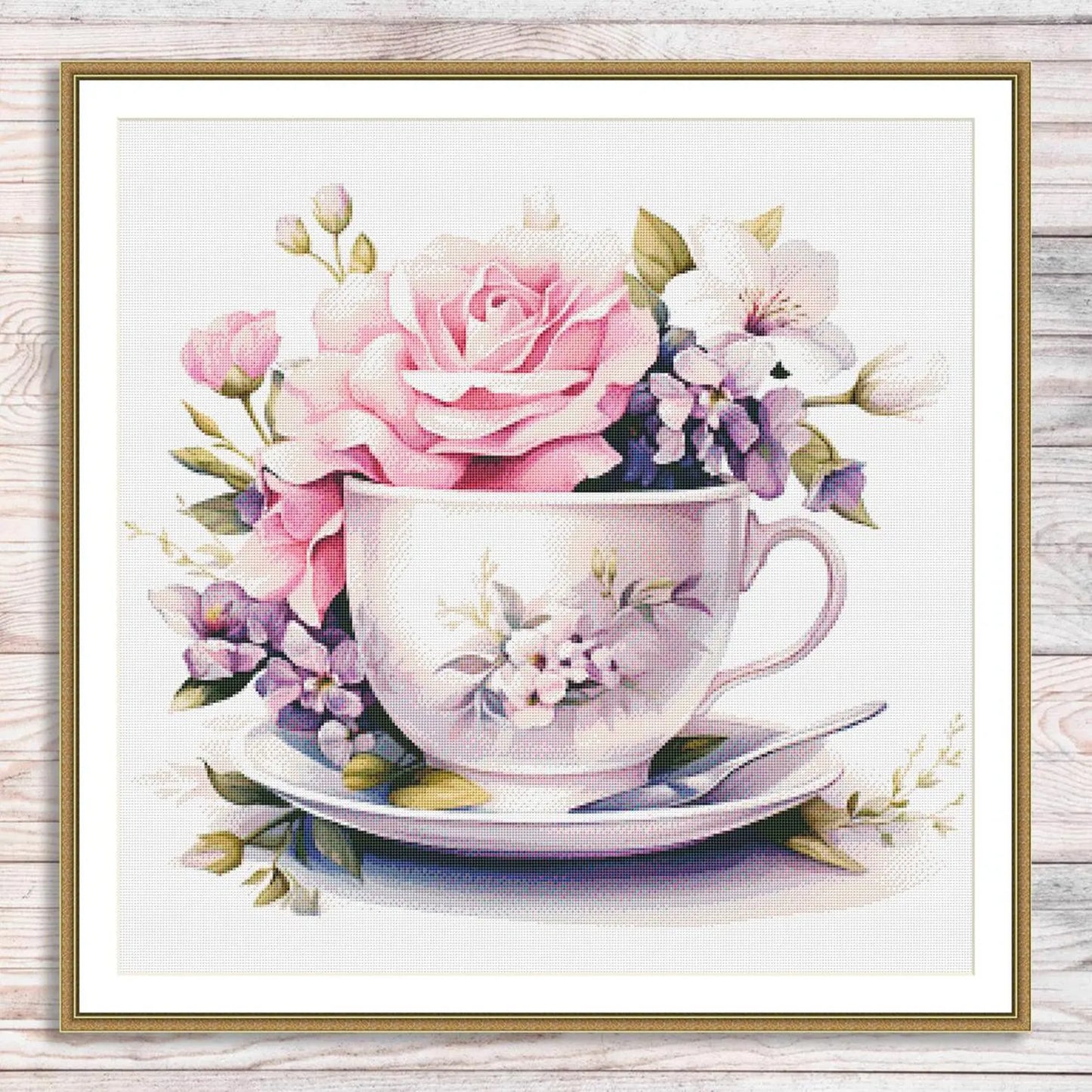 Blooming Tea Cup Cross Stitch Pattern Pattern Bouquet of roses Kitchen Still Life Modern Decor Pattern Embroidery Needlepoint chart PDF
