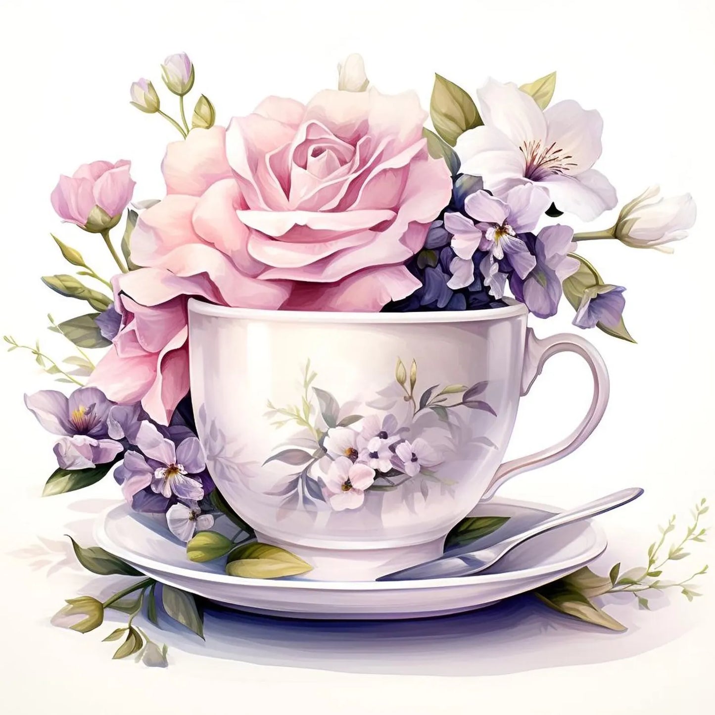 Blooming Tea Cup Cross Stitch Pattern Pattern Bouquet of roses Kitchen Still Life Modern Decor Pattern Embroidery Needlepoint chart PDF
