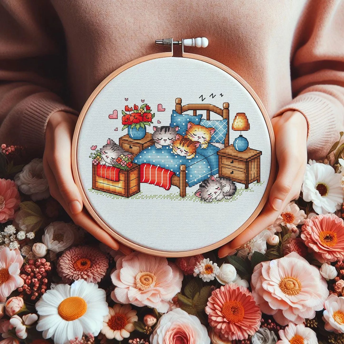 Sleeping kittens Cross Stitch Pattern, Animal Counted Cross Stitch, Kawaii Cats, Kittens Cross Stitch Digital File Instant Download PDF