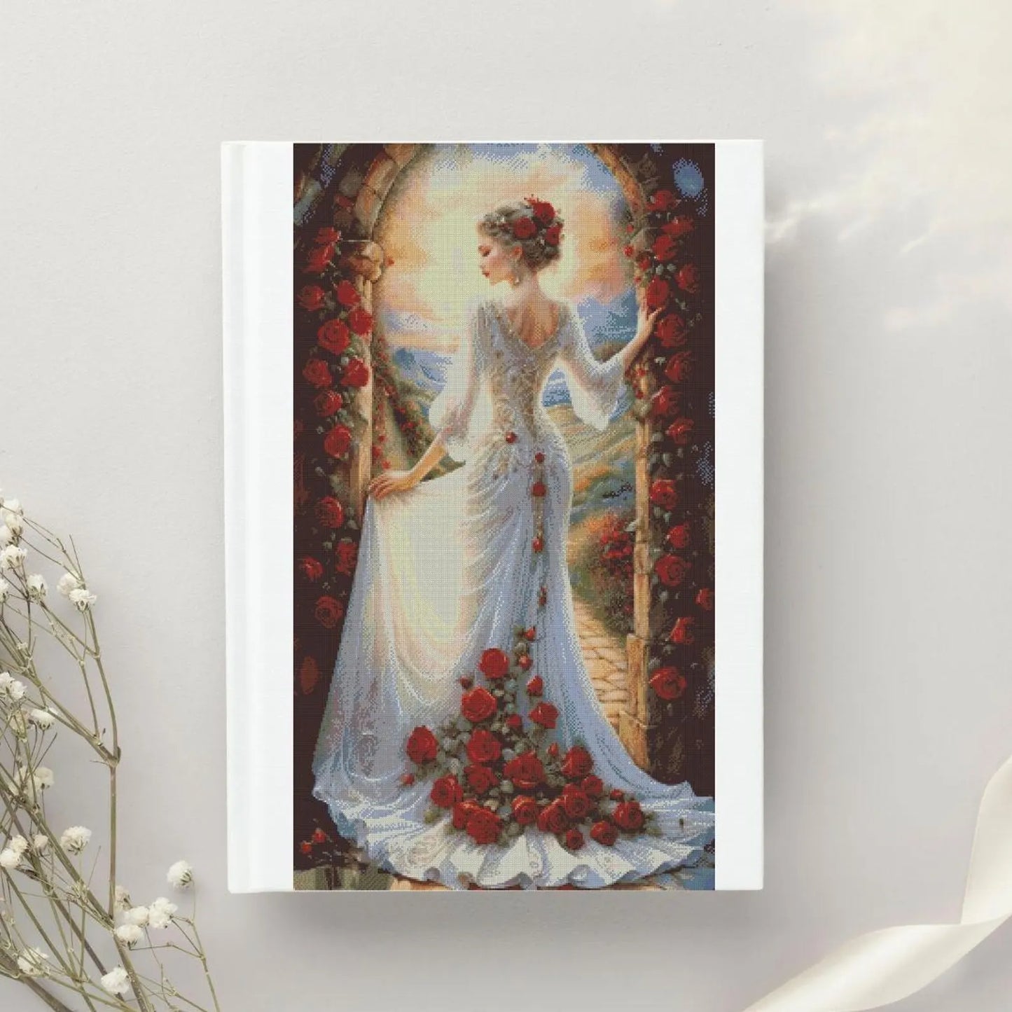 Whispers of Roses: Enchanted Bride Cross Stitch Pattern- Printable Chart PDF Format Needlework Embroidery Crafts DIY DMC color