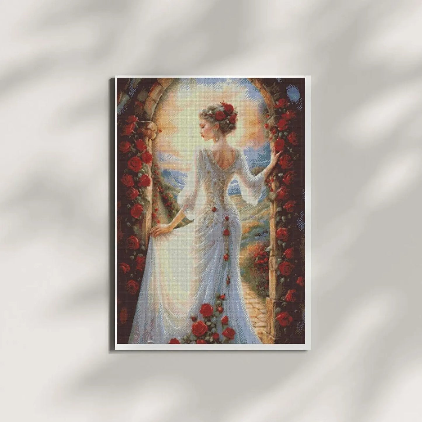 Whispers of Roses: Enchanted Bride Cross Stitch Pattern- Printable Chart PDF Format Needlework Embroidery Crafts DIY DMC color