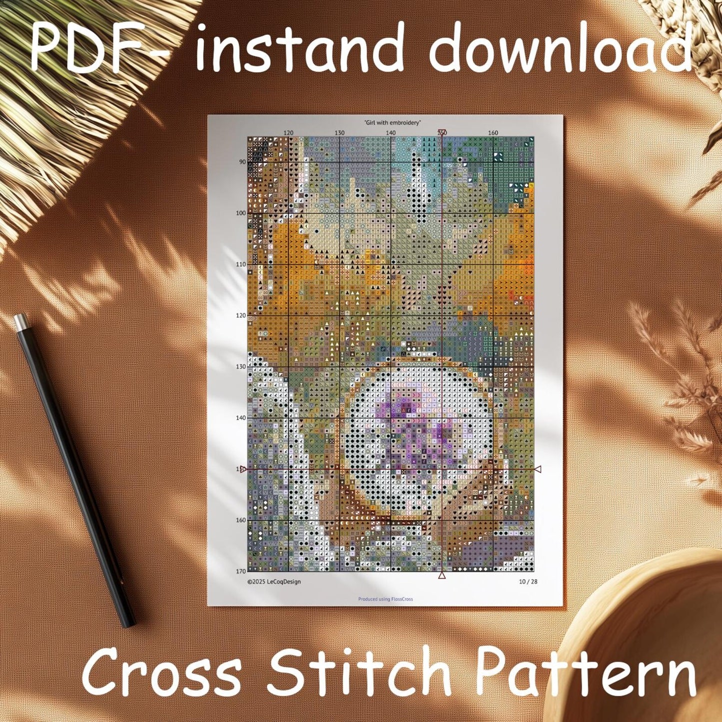 Embroidery Girl Cross Stitch Pattern: "GIRL EMBROIDERY PDF" Sewing machine cross pattern Punto de cruz Modern Cross stitch pattern