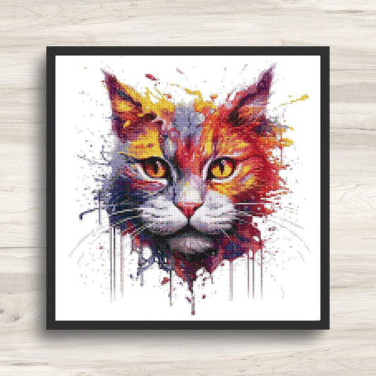 Cross Stitch Pattern: Splatter Cat Art Motif 4 - PDF Instant Download