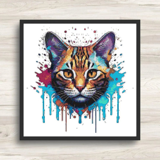 Cross Stitch Pattern: Splatter Cat Art Motif 1 - PDF Instant Download