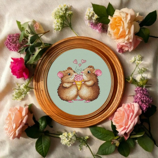 Cross Stitch Pattern PDF Hamsters inlove, digital desing, dms, mouse, mini chart, valentine cross stitch pattern, home wall decor, easy