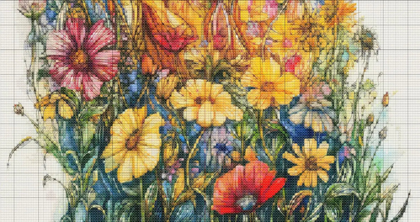 Flower Lady Floral Moon cross stitch pattern. Instant PDF Download. 52,500 Stitches.