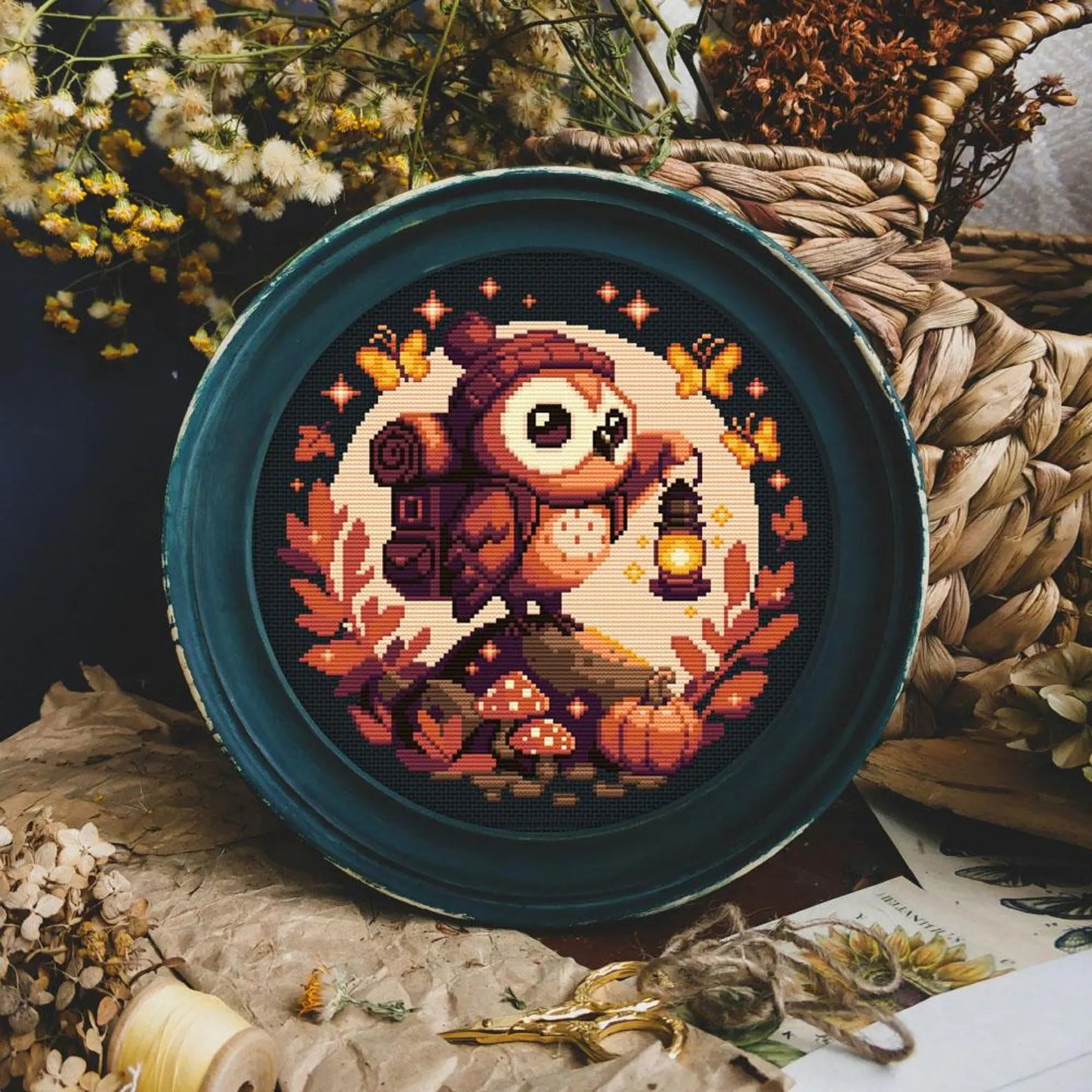 Owl Cross Stitch Pattern, Cute Owl Cross Stitch Pattern, Owl Traveler cross stitch pattern, Owl Embroidery, Traveling Owl, Owl x stitch, PDF