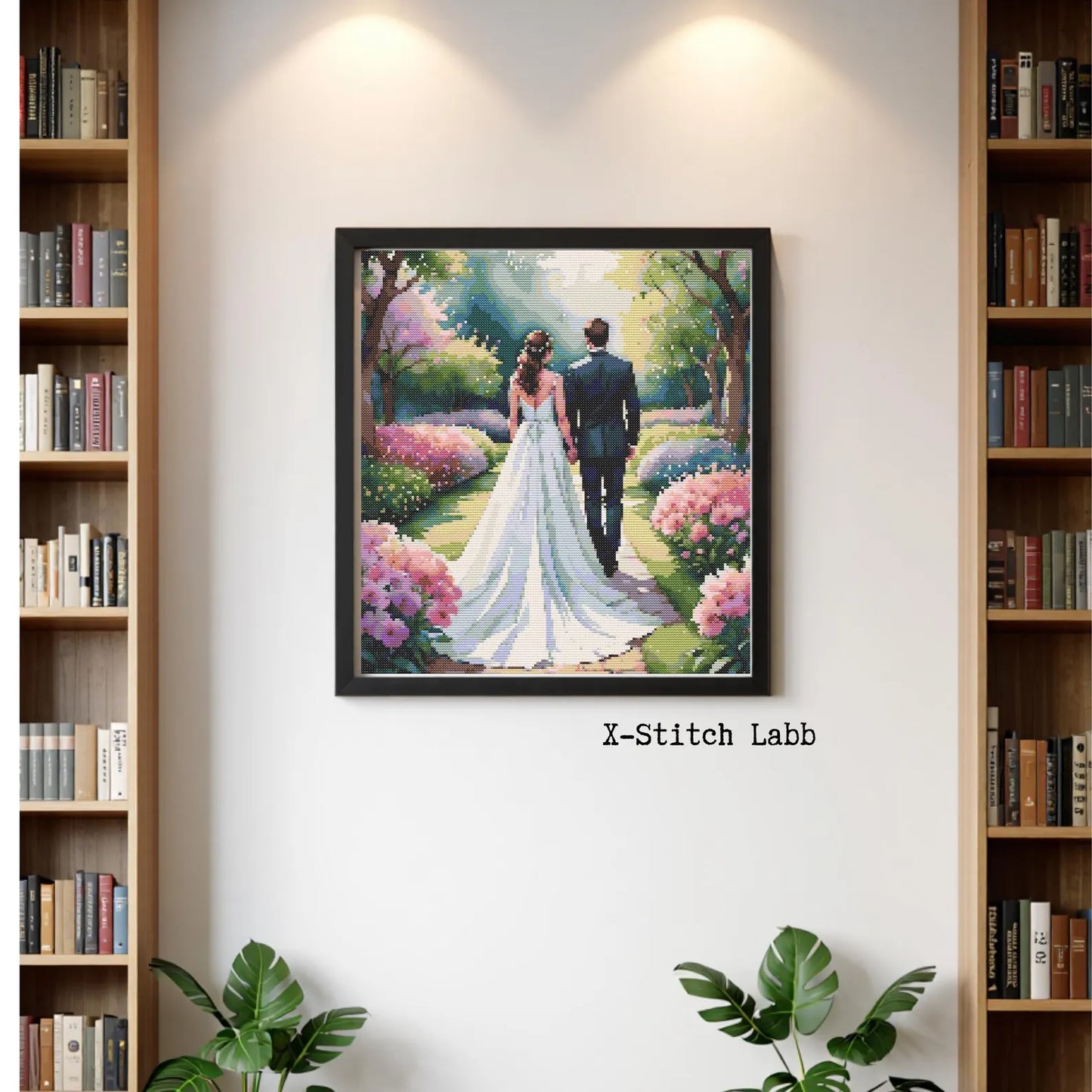 Cross-stitch embroidery pattern Wedding in the spring park,Instant PDF Download - Newlyweds Watercolor Cross Stitch Hand Embroidery Wedding