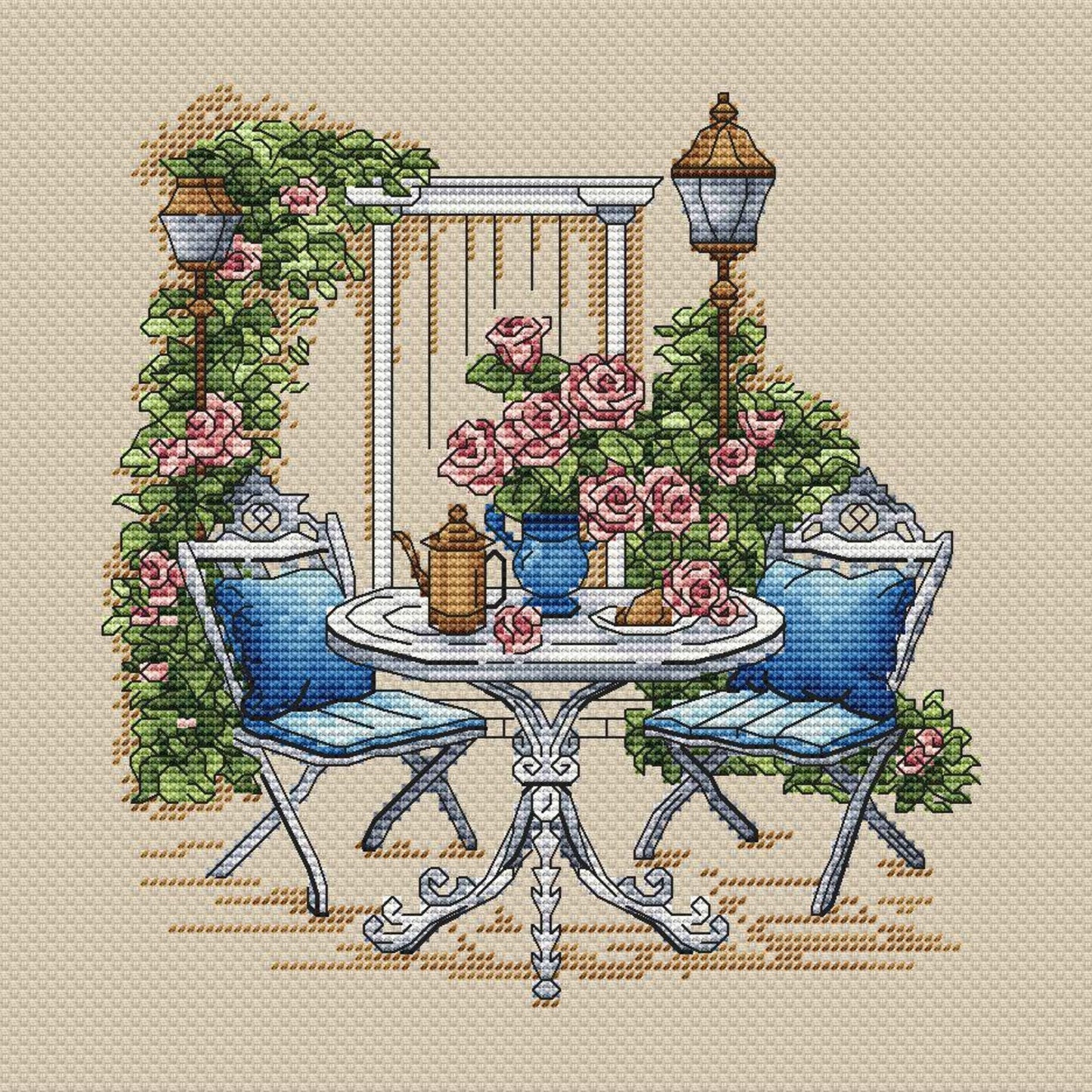 Garden Pattern for Cross Stitch PDF, Rose Counted Cross Stitch, Green Garden Embroidery PDF Digital File Instant Download