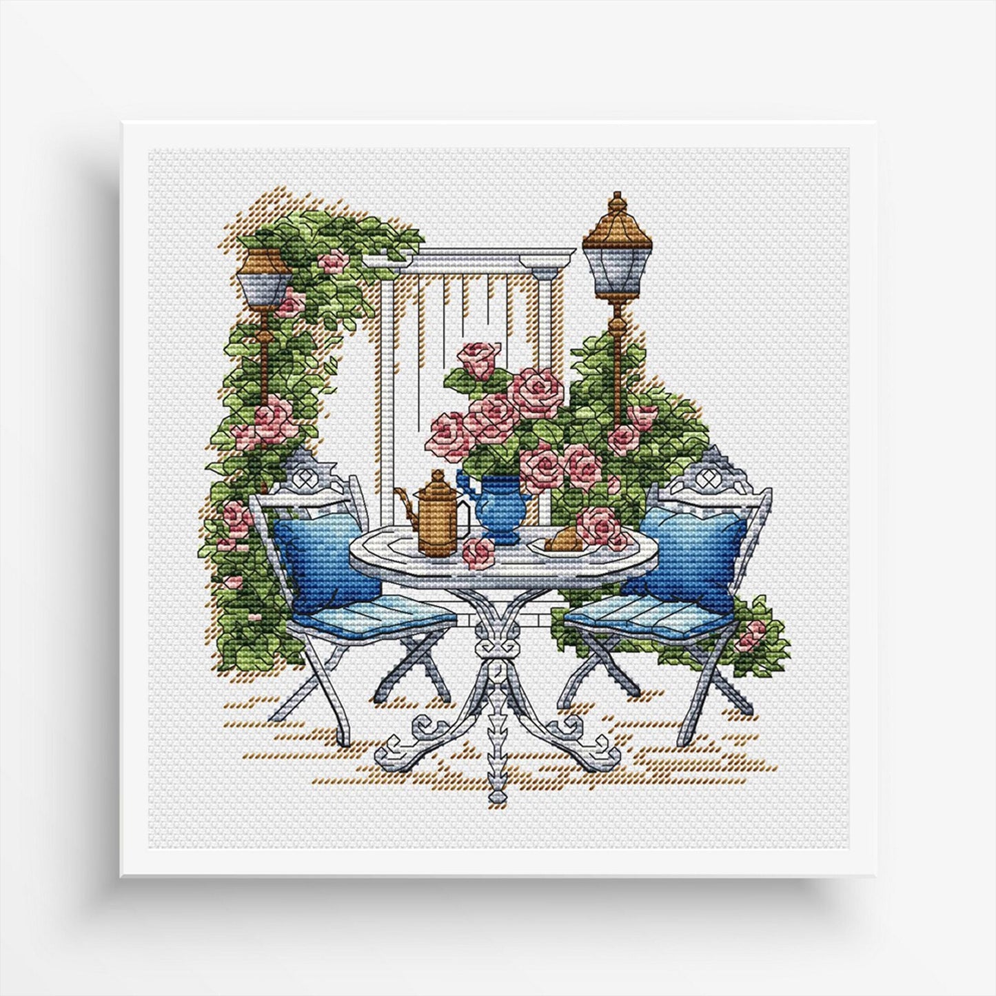 Garden Pattern for Cross Stitch PDF, Rose Counted Cross Stitch, Green Garden Embroidery PDF Digital File Instant Download