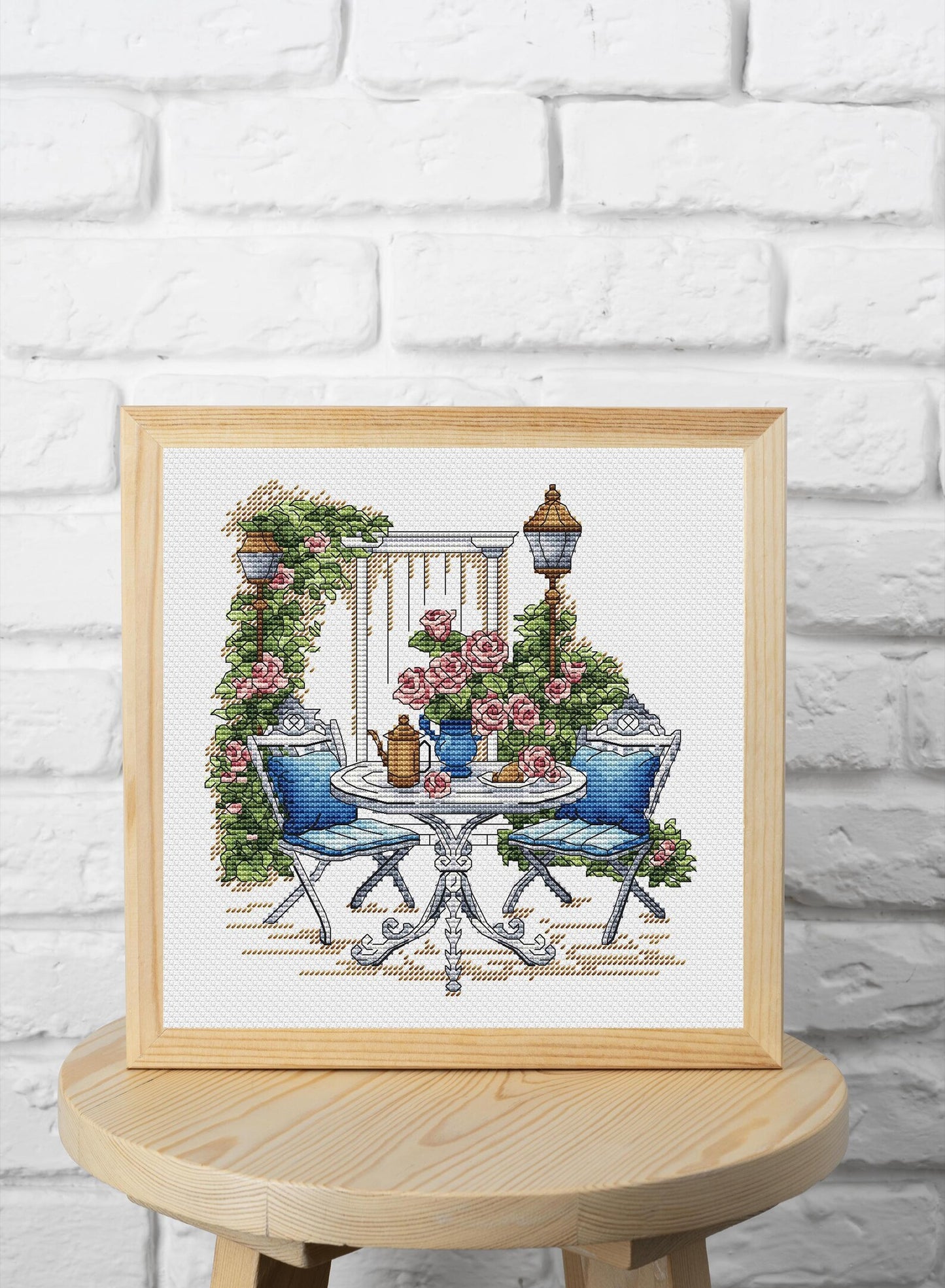 Garden Pattern for Cross Stitch PDF, Rose Counted Cross Stitch, Green Garden Embroidery PDF Digital File Instant Download