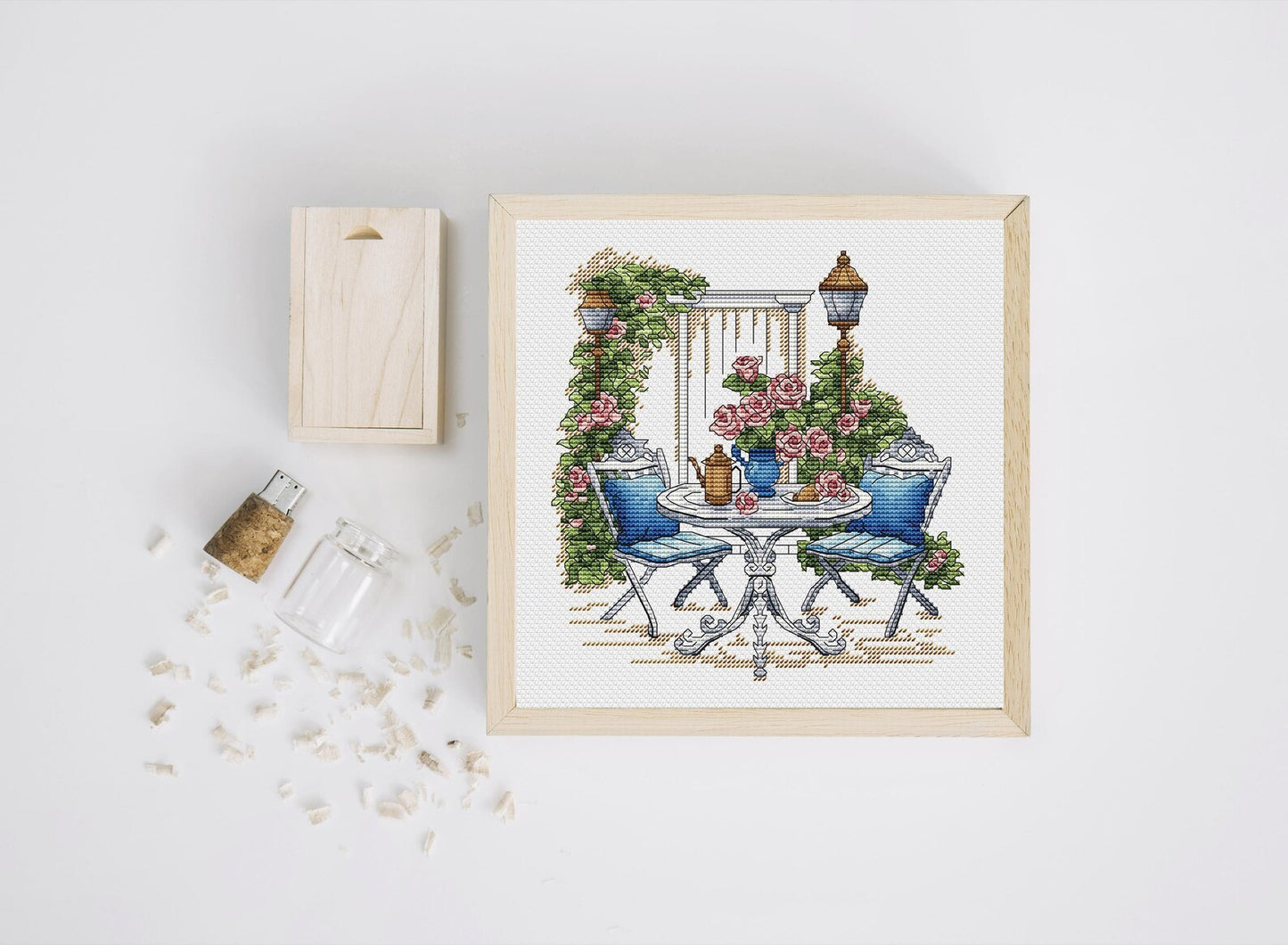 Garden Pattern for Cross Stitch PDF, Rose Counted Cross Stitch, Green Garden Embroidery PDF Digital File Instant Download