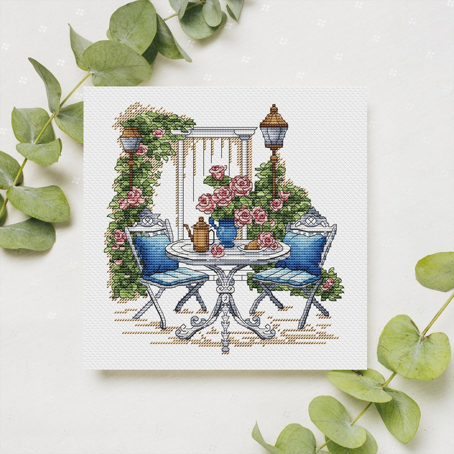 Garden Pattern for Cross Stitch PDF, Rose Counted Cross Stitch, Green Garden Embroidery PDF Digital File Instant Download