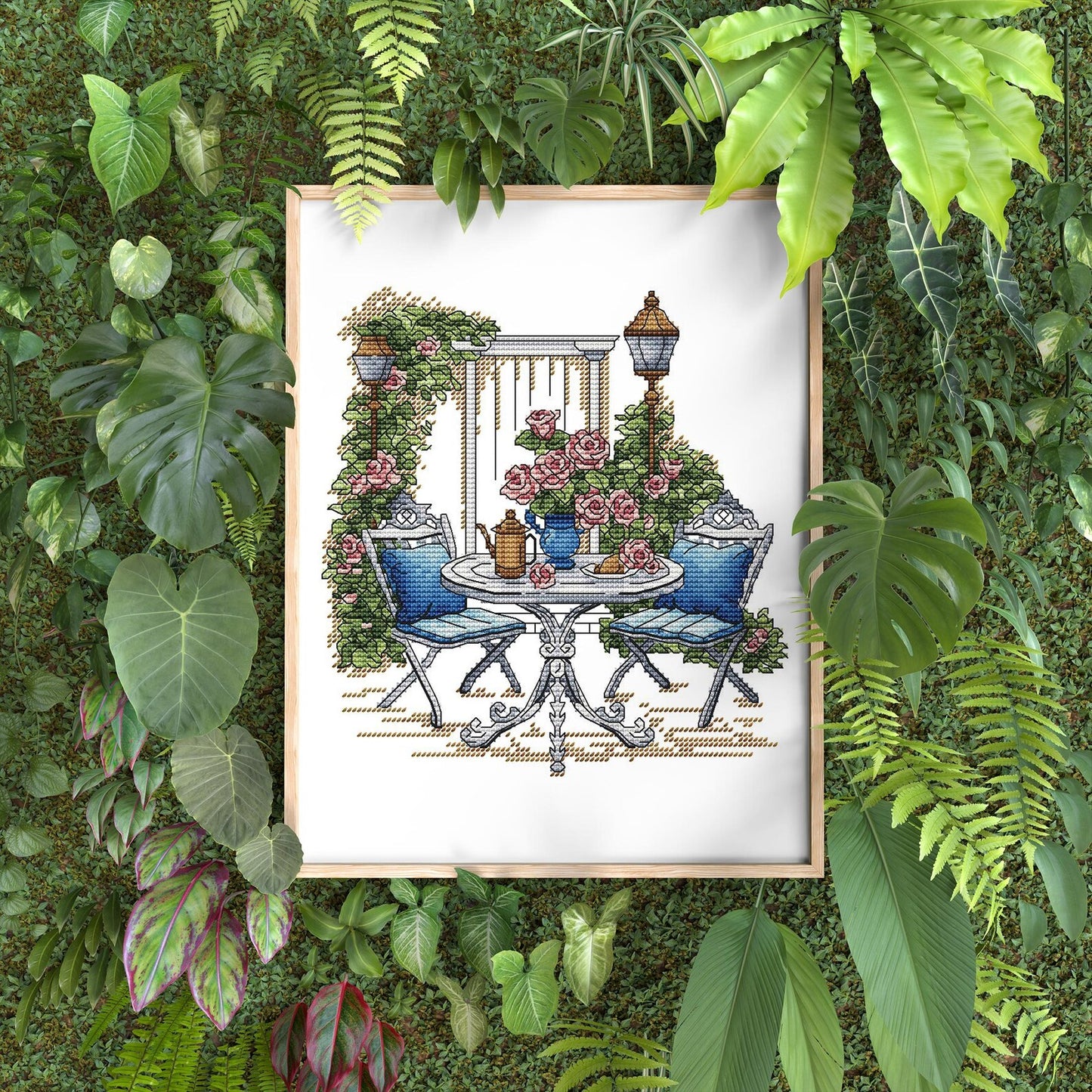Garden Pattern for Cross Stitch PDF, Rose Counted Cross Stitch, Green Garden Embroidery PDF Digital File Instant Download