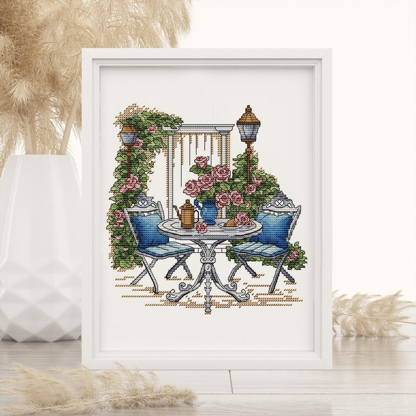 Garden Pattern for Cross Stitch PDF, Rose Counted Cross Stitch, Green Garden Embroidery PDF Digital File Instant Download