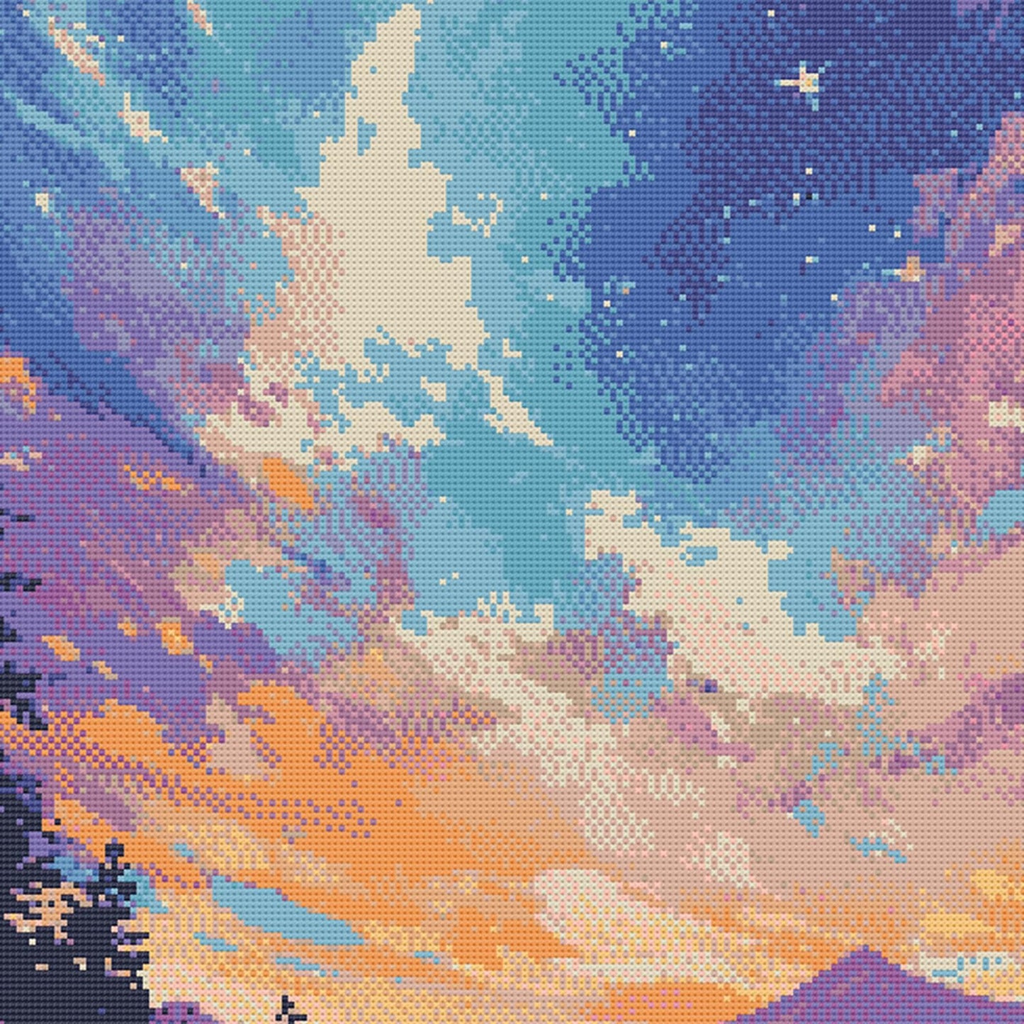 Night Sky over Trees Cross Stitch Pattern | Landscape Large Counted Cross Stitch Chart Download | Fantasy Cross Stitch Patterns