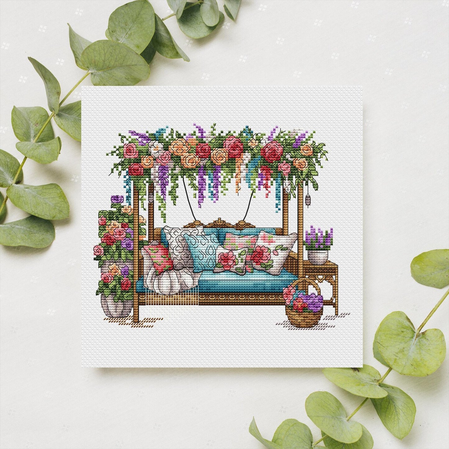 Garden Pattern for Cross Stitch PDF, Spring Embroidery PDF, Flowers Cross Stitch, Green Garden Embroidery PDF Digital File Instant Download