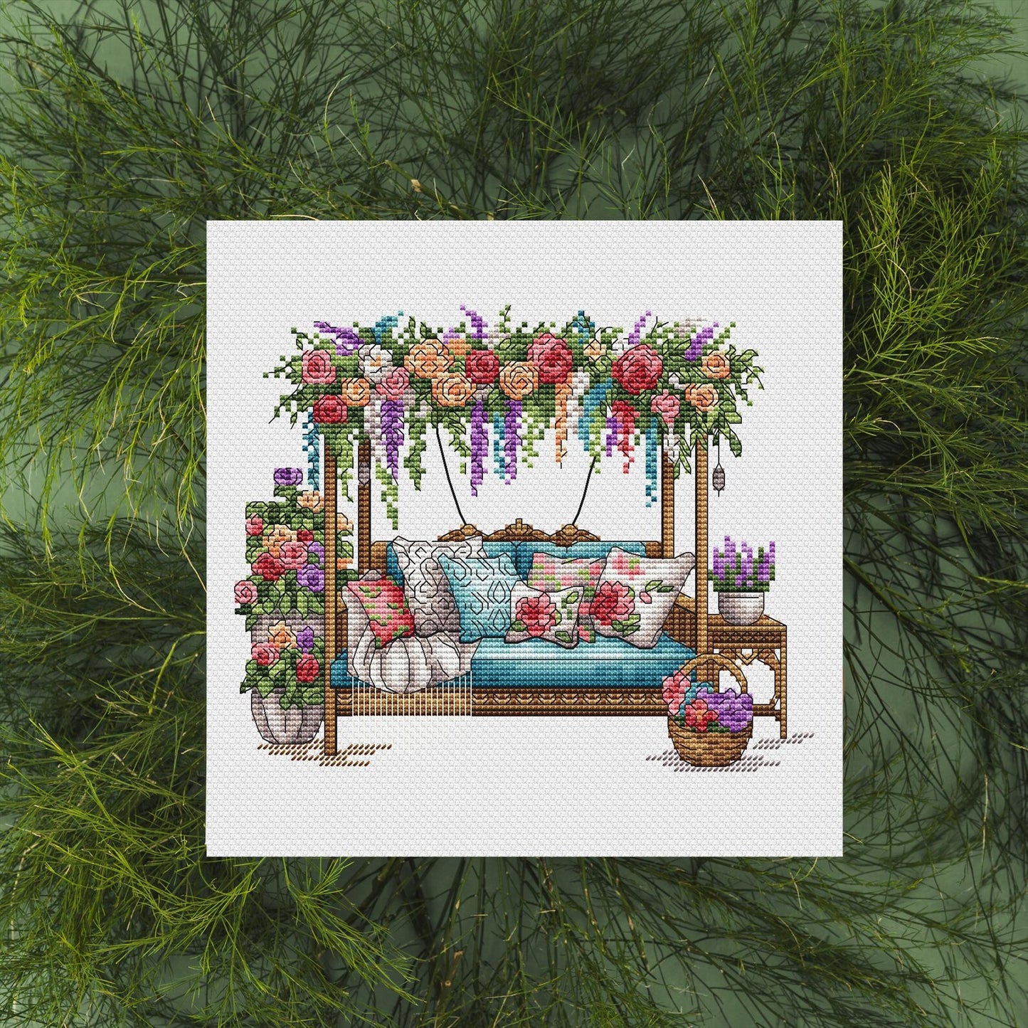 Garden Pattern for Cross Stitch PDF, Spring Embroidery PDF, Flowers Cross Stitch, Green Garden Embroidery PDF Digital File Instant Download
