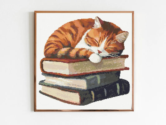 Book Loving Cat Cross Stitch Pattern Sewing Embroidery DMC Animal Catlife Nursery Artwork Scandi Minimal Pet Kitty Pattern Keeper Cute Gift