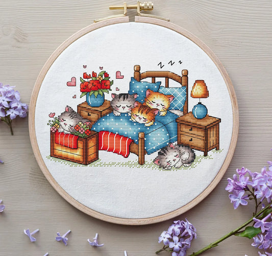 Sleeping kittens Cross Stitch Pattern, Animal Counted Cross Stitch, Kawaii Cats, Kittens Cross Stitch Digital File Instant Download PDF