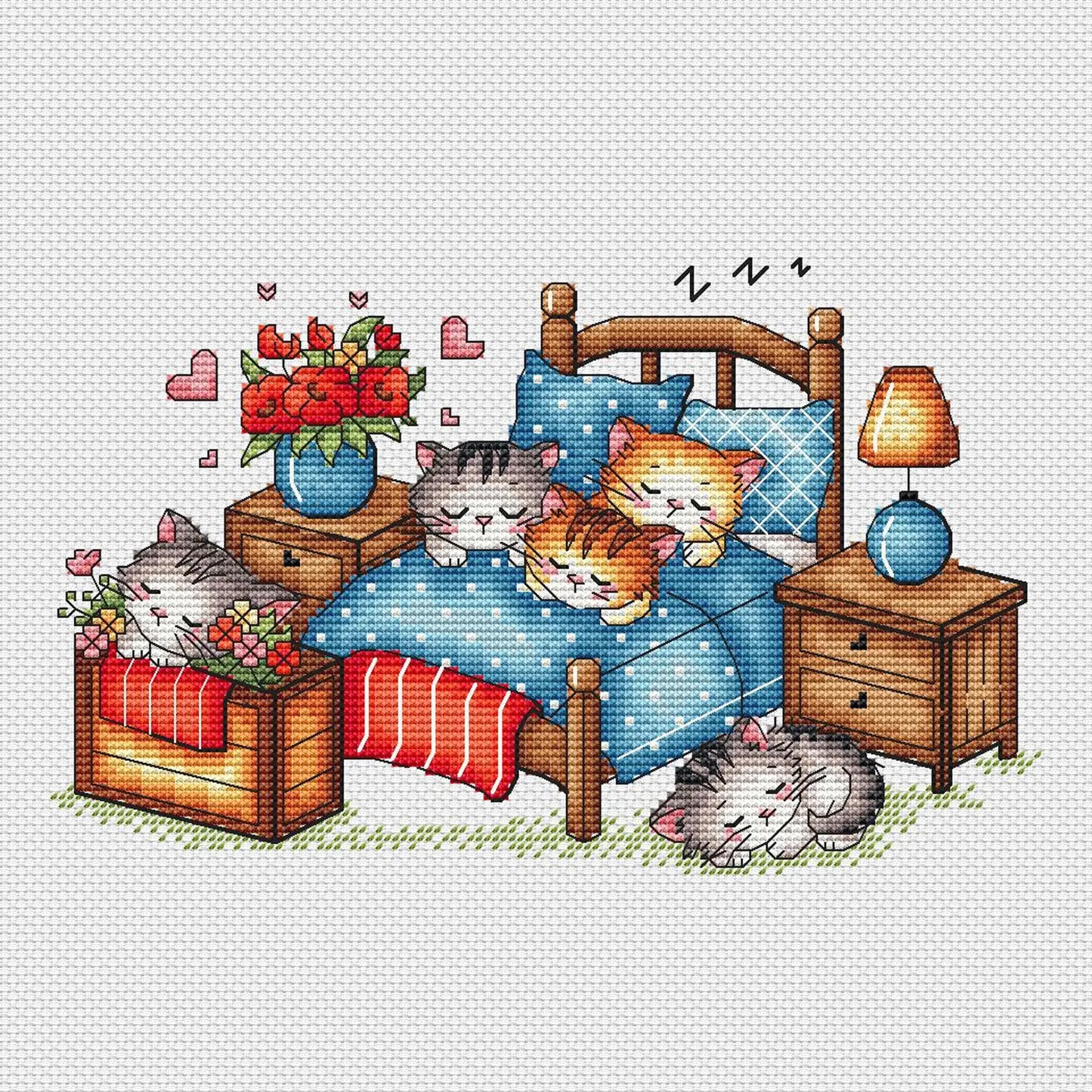Sleeping kittens Cross Stitch Pattern, Animal Counted Cross Stitch, Kawaii Cats, Kittens Cross Stitch Digital File Instant Download PDF