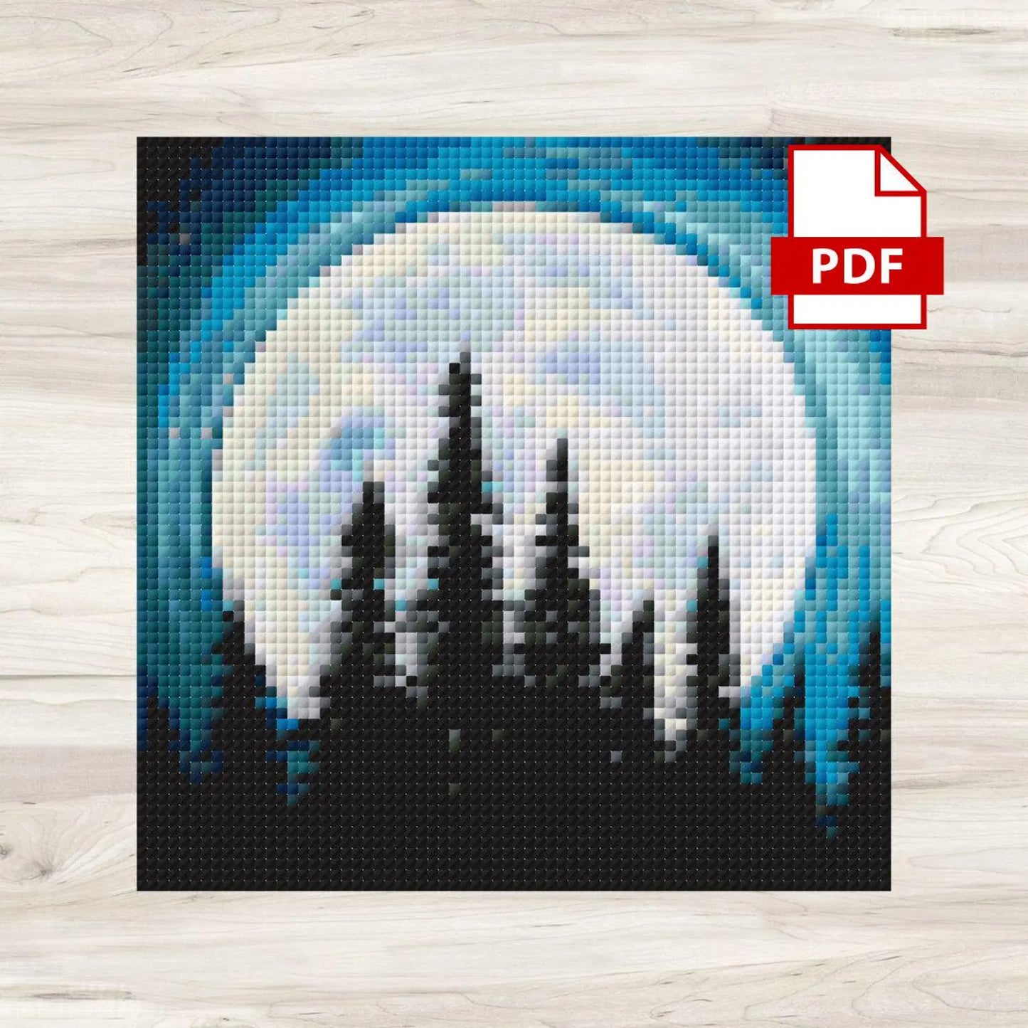 Cross Stitch Pattern: Full Moon Landscape Mini Masterpiece - PDF Instant Download