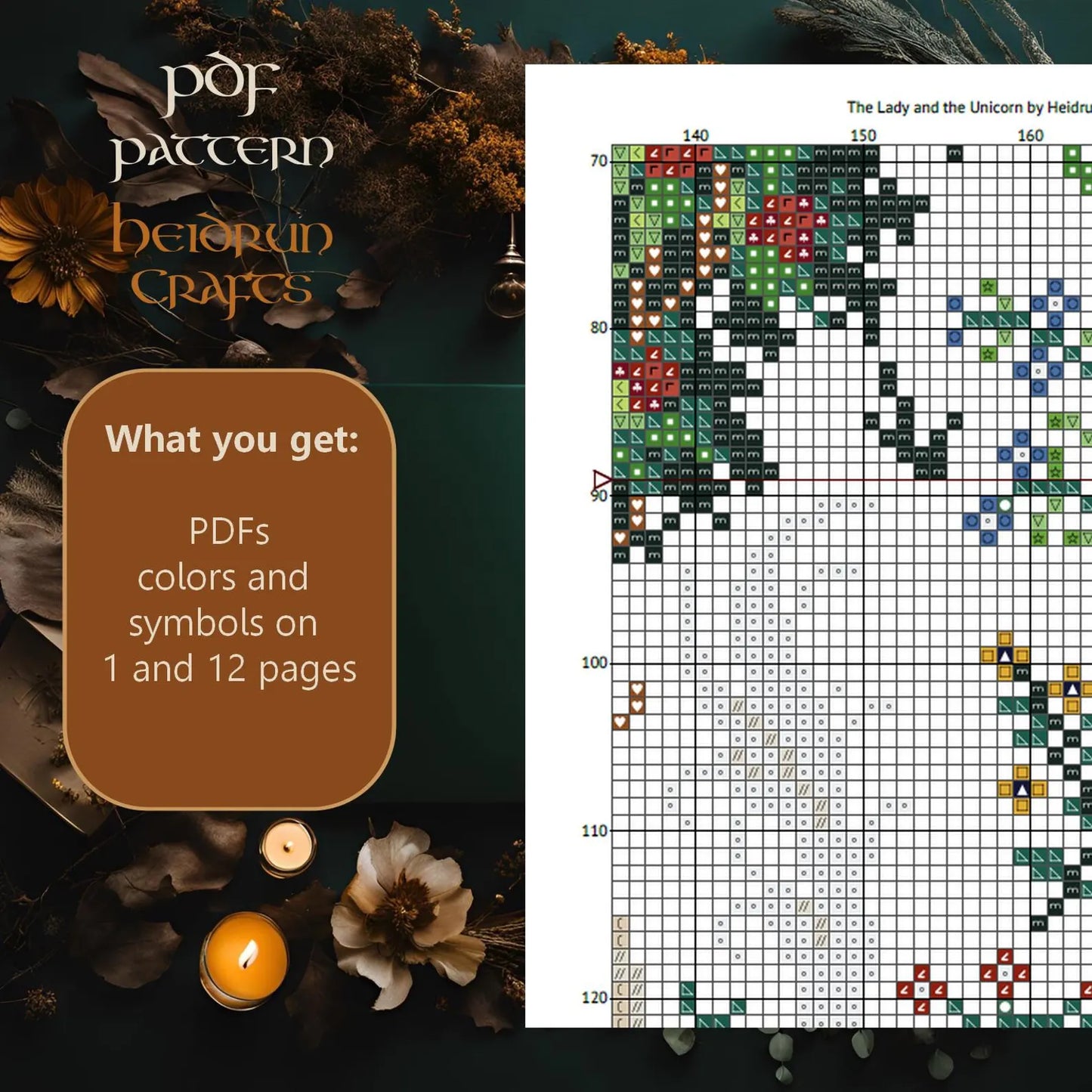 The Lady and the Unicorn Cross Stitch Pattern PDF – Medieval Tapestry Embroidery, Castlecore Decor, Fantasy Needlework, Digital Download