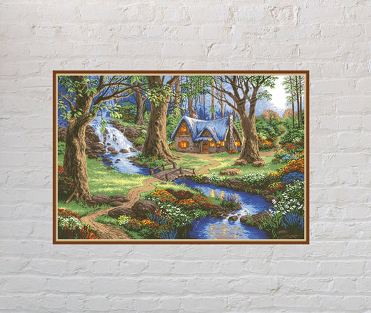 Cross stitch pattern Forest House, nature cross stitch, landscape, vintage embroidery, digital PDF file, printable, fairy tale, summer