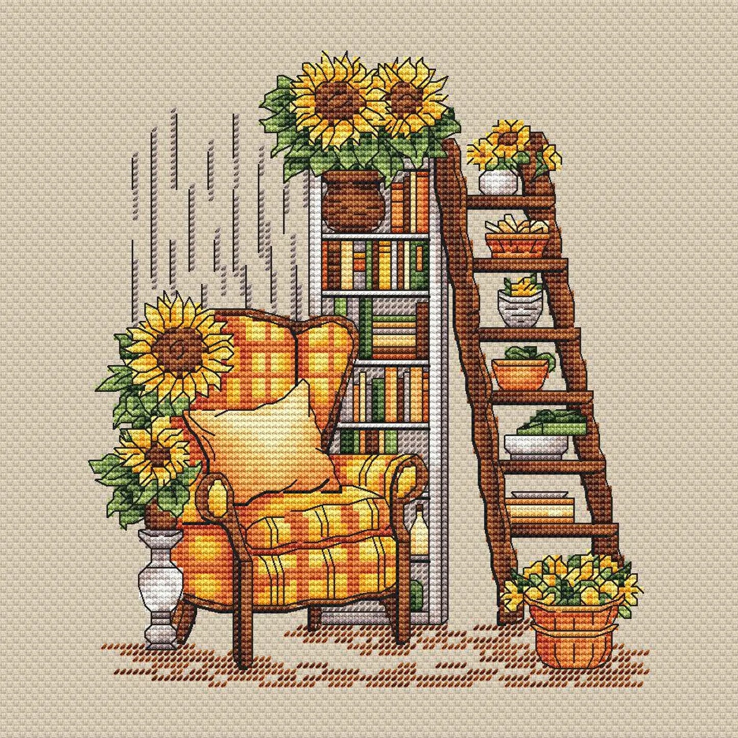 Sunflower Cross Stitch Pattern PDF, Flower Counted Cross Stitch, Interior Embroidery PDF, Autumn Home Decor,Instant Download Digital Design