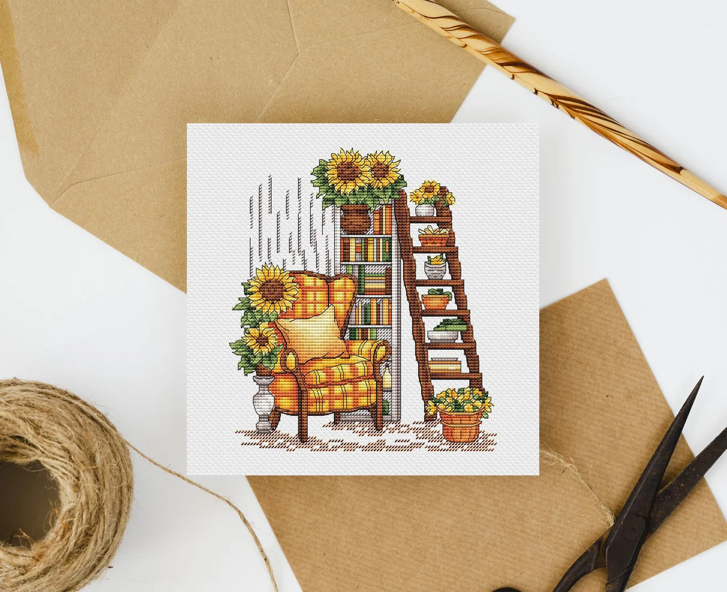 Sunflower Cross Stitch Pattern PDF, Flower Counted Cross Stitch, Interior Embroidery PDF, Autumn Home Decor,Instant Download Digital Design