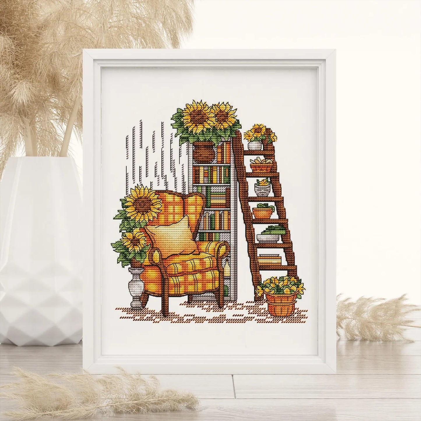 Sunflower Cross Stitch Pattern PDF, Flower Counted Cross Stitch, Interior Embroidery PDF, Autumn Home Decor,Instant Download Digital Design