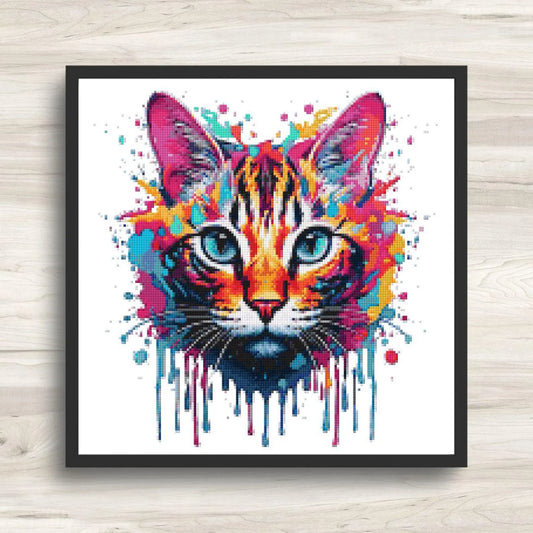 Cross Stitch Pattern: Splatter Cat Art Motif 3 - PDF Instant Download