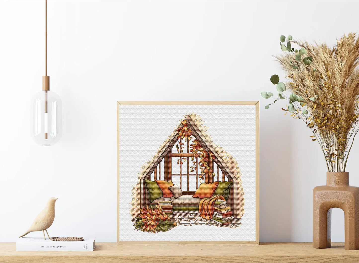Fall Cross Stitch Pattern PDF, Autumn Embroidery, Autumn Leaves Cross Stitch,Vintage Book Embroidery, Autumn embroidery Counted Cross Stitch